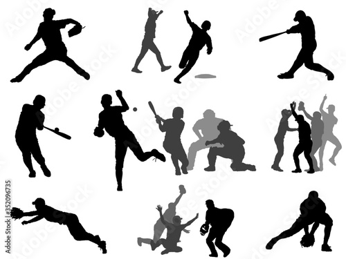 高校野球シルエット_セット