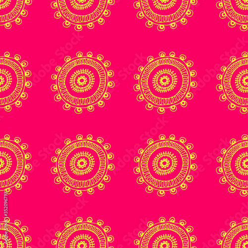 vector seamless pattern with circles and flowers