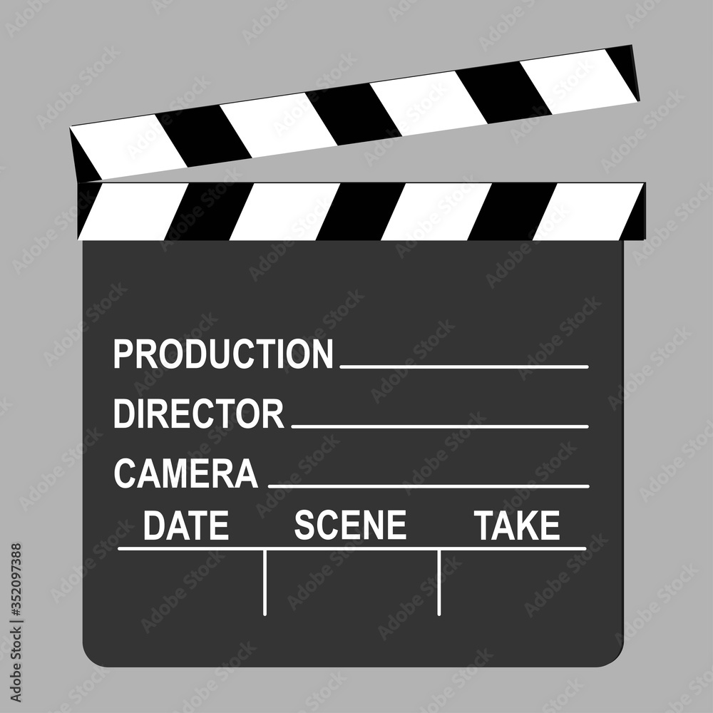 Clapperboard used in filmmaking with text, conceptual vector