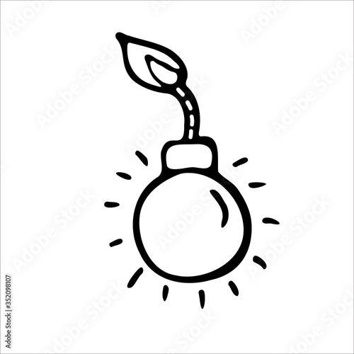 Bomb icon. Line boom symbol. Hand drawn illustration in Doodle style. Vector illustration