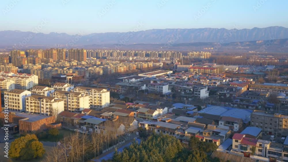 Aerial panoramic view of cityscape on sunny day in winter, Henan in China Aerial panoramic view of cityscape on sunny day in winter, Henan in China