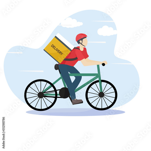 Modern online delivery service concept - Order products online that are fast and safe from pollution outside the home. Express free delivery from the warehouse by  bicycle courier, Home and office.