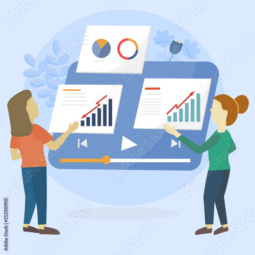 Flat design concept of meeting - Group of businessman with a time management plan apps work teamwork conference. Vector illustration for website banner, marketing material, business presentation.