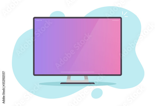 Computer screen of desktop pc or empty blank monitor display vector flat cartoon style for copy space modern color design isolated clipart image