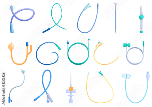 Catheter icons set. Cartoon set of catheter vector icons for web design