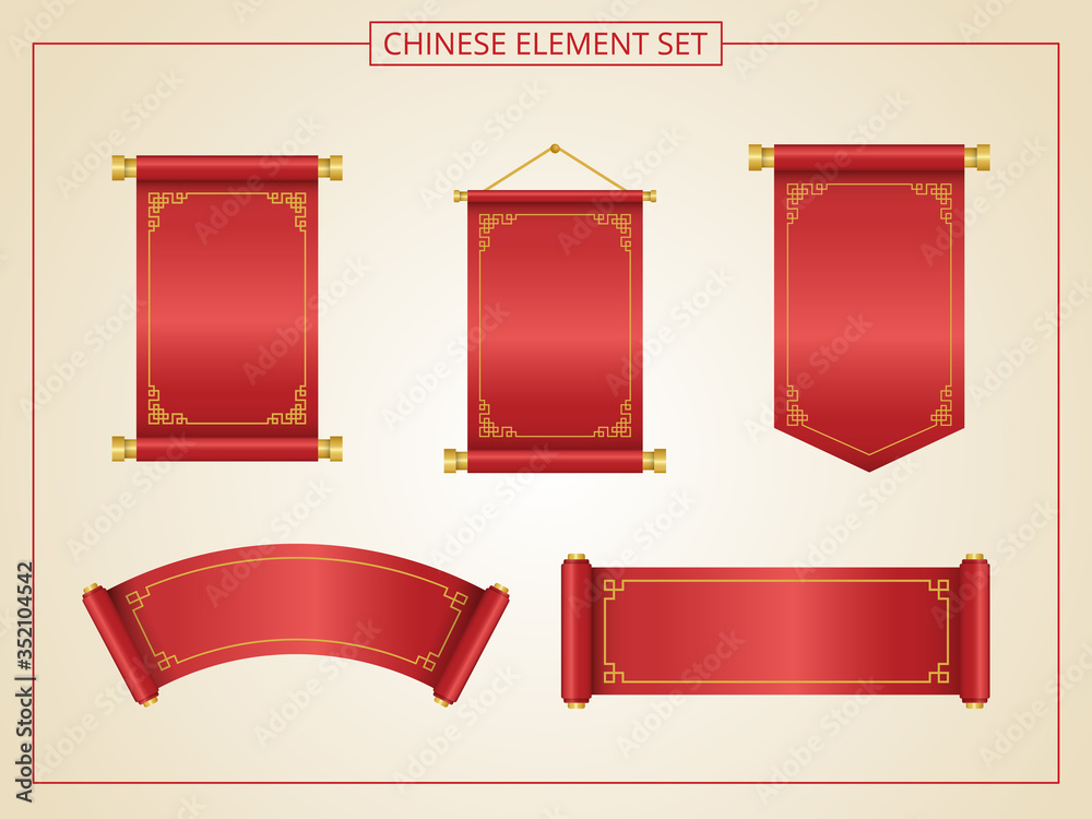 Chinese scroll with red color in papercut style. Suitable for graphic, banner, card, flyer and many purpose