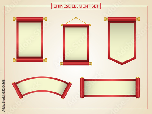 Chinese scroll with red and yellow  color in papercut style. Suitable for graphic, banner, card, flyer and many purpose