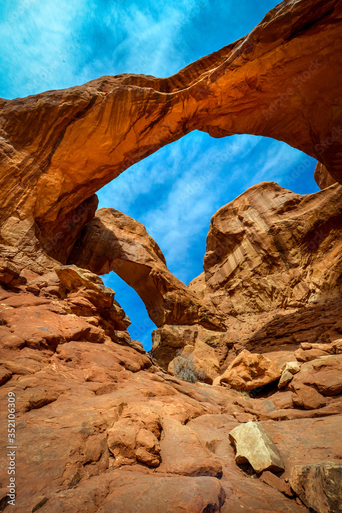 Erosion phenomenon of arched stones at Arches National Park Utah USA