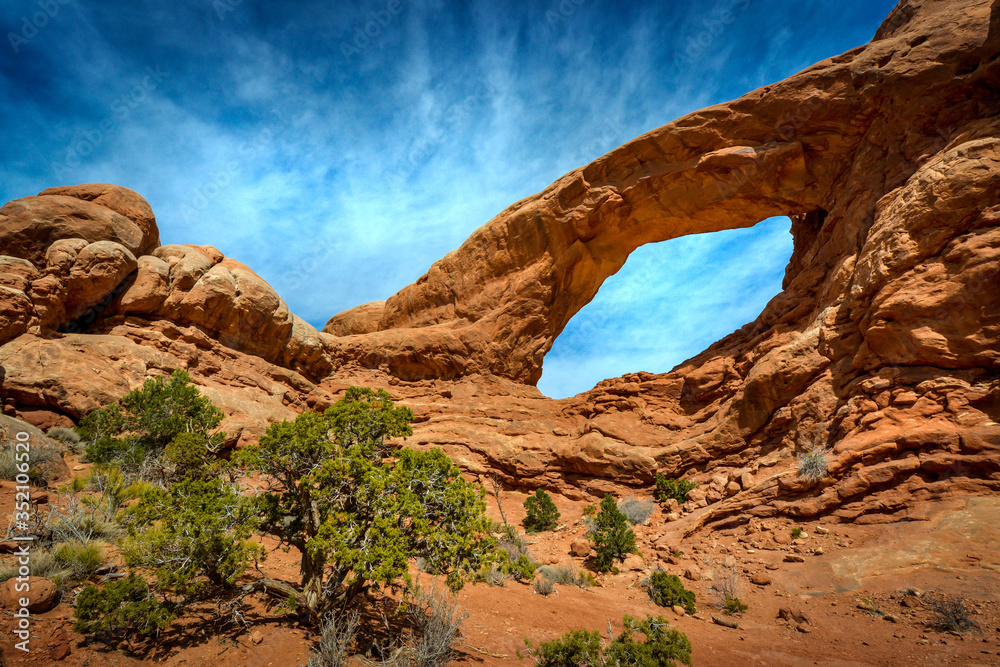 Erosion phenomenon of arched stones at Arches National Park Utah USA
