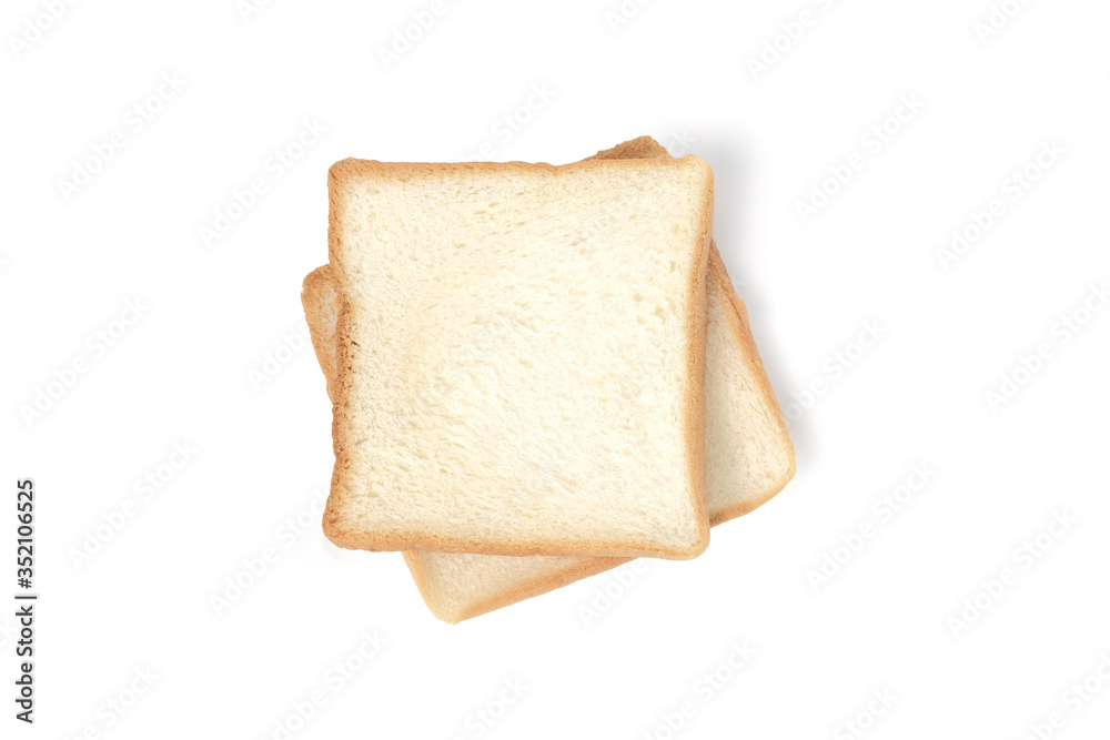 Two slices of white bread isolated on white background