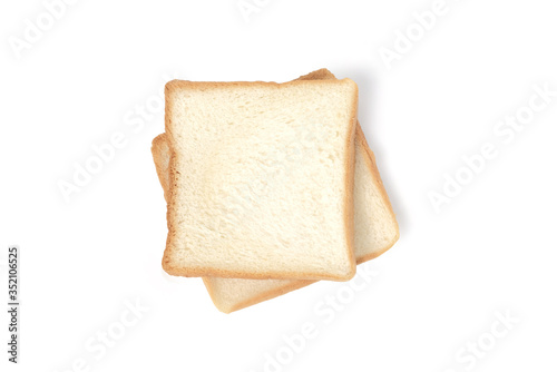 Two slices of white bread isolated on white background