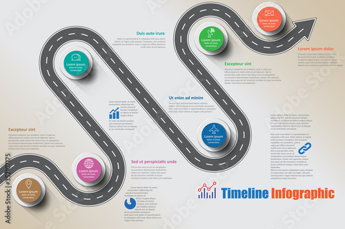 Business roadmap timeline infographic template with pointers designed for abstract background milestone modern diagram process technology digital marketing data presentation chart Vector illustration