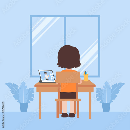 Children in new normal life studying lessons distance education at home self learning for prevent coronavirus, Distance Learning Television concept.