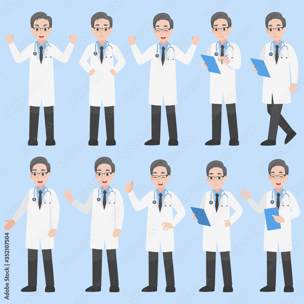 Set of Doctors Character design in various action Cartoon flat Health care concept. Set of Doctors Character design in various action Cartoon flat Health care concept.