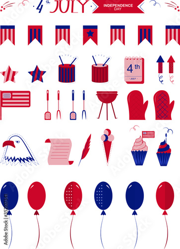 Set of independence day 4 july. Vector icons. © Xloia