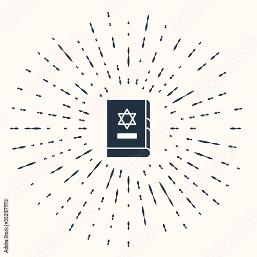 Grey Jewish torah book icon isolated on beige background. On the cover of the Bible is the image of the Star of David. Abstract circle random dots. Vector