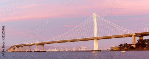 Photography Eastern span of San-Francisco-Oakland Bay Bridge panoramic view at Twilight