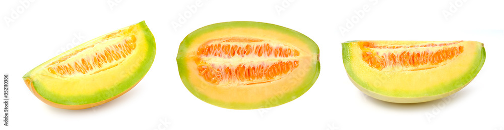 Sliced cantaloupe thai tropical fruit asian on white background. Sliced cantaloupe thai tropical fruit asian on white background.