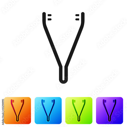 Black Medical tweezers icon isolated on white background. Medicine and health. Anatomical tweezers. Set icons in color square buttons. Vector