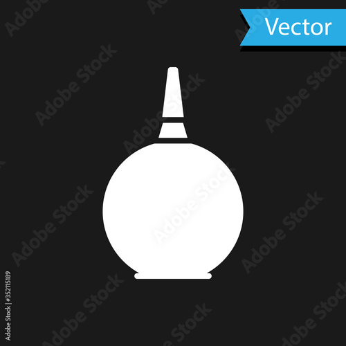 White Enema icon isolated on black background. Enema with a plastic tip. Medical pear. Vector