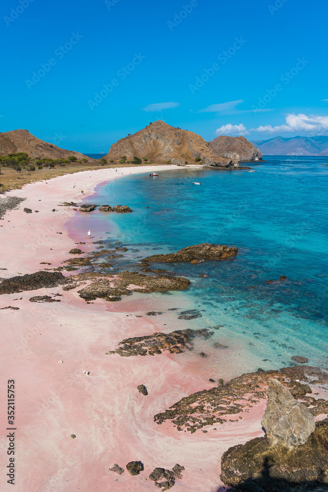 Sarai beach or Pink beach in Komodo national park, Flores island in Indonesia