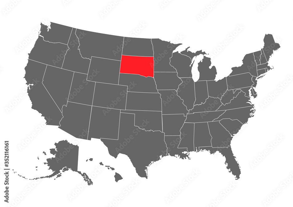 South dakota vector map. High detailed illustration. United state of America country