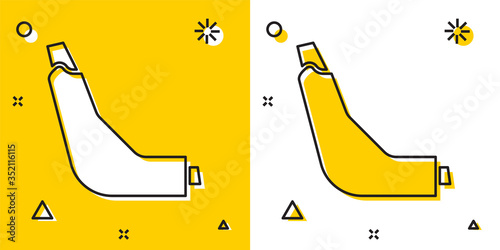 Black Inhaler icon isolated on yellow and white background. Breather for cough relief, inhalation, allergic patient. Random dynamic shapes. Vector