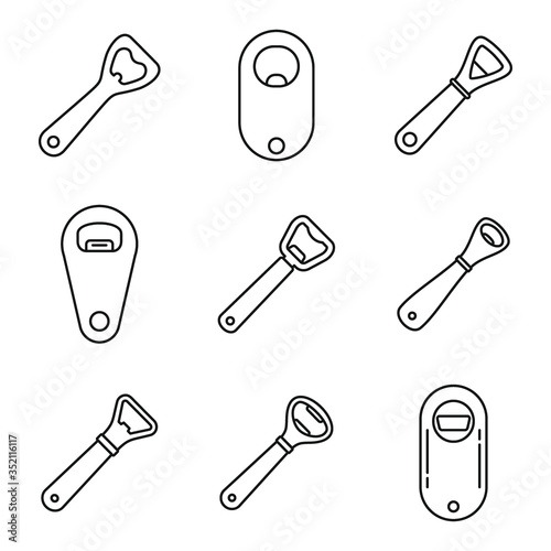 Drinks bottle-opener icons set. Outline set of drinks bottle-opener vector icons for web design isolated on white background