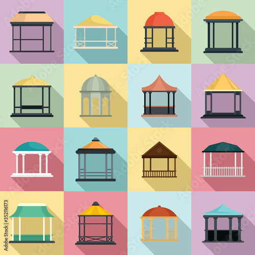 Gazebo icons set. Flat set of gazebo vector icons for web design