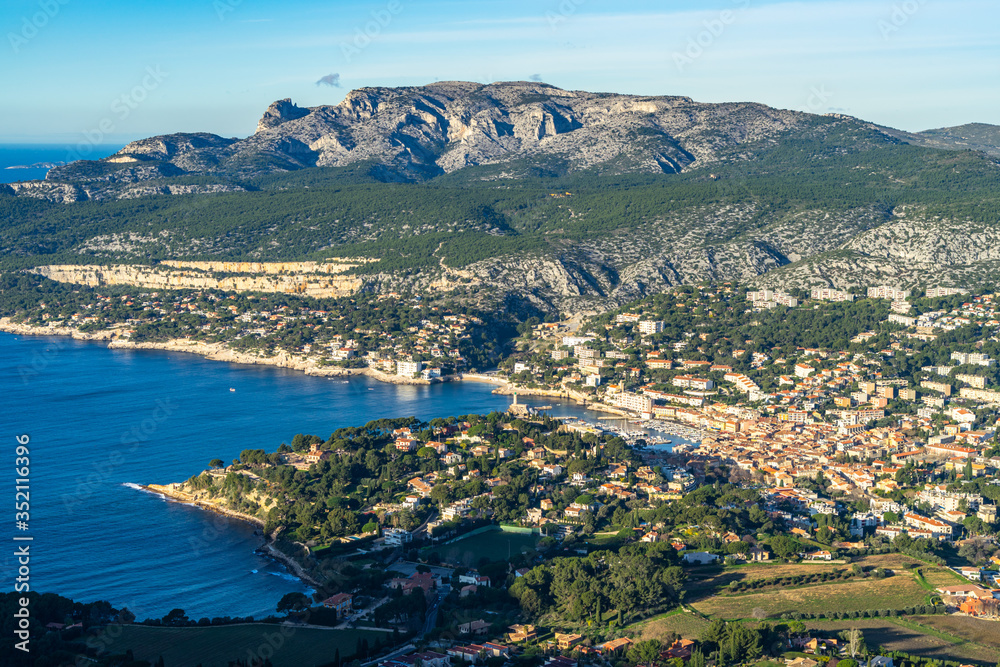 Beautiful aerial view of Cassis, a famous resort town in Southern France near Marseille