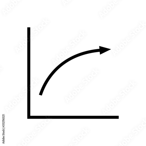 Growth trend icon. Presentation chart with upward curve with logarithmically increasing values. Vector Illustration