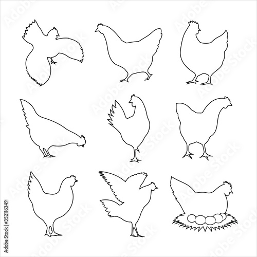 Line Design of Hen Chicken Set