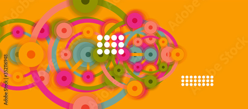 Flat style geometric abstract background  round dots or circle connections on color background. Technology network concept.