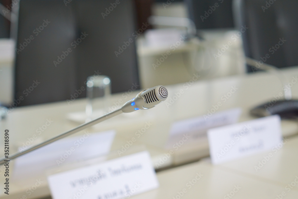 Meeting mic installed on the table in the meeting room.