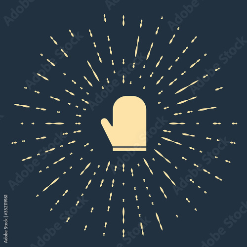 Beige Oven glove icon isolated on blue background. Kitchen potholder sign. Cooking glove. Abstract circle random dots. Vector
