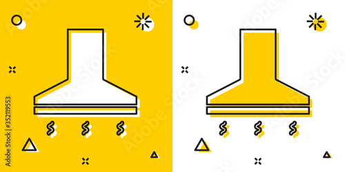 Black Kitchen extractor fan icon isolated on yellow and white background. Cooker hood. Kitchen exhaust. Household appliance. Random dynamic shapes. Vector