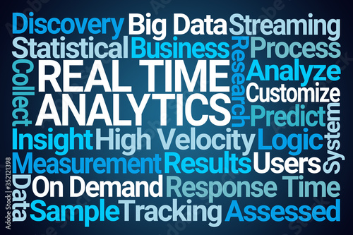 Real Time Analytics Word Cloud on Blue Background