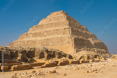 Pyramid of Djoser (Step Pyramid), is an archaeological remain in the Saqqara necropolis, Egypt