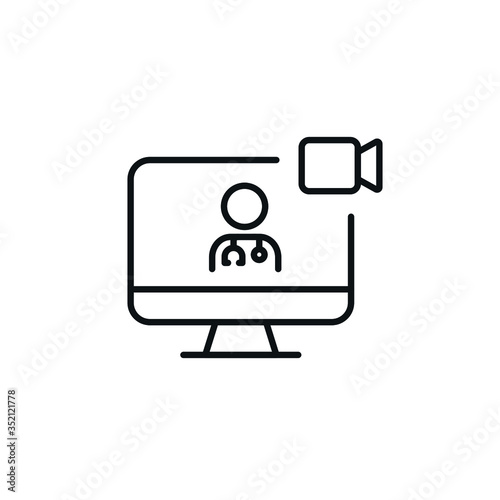 Medical Videochat Icon - Outline Telemedicine Icon - Vector