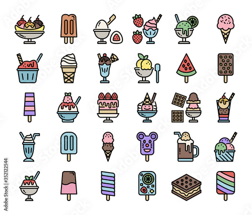 ice cream menu color outline vector icons