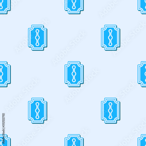 Blue line Blade razor icon isolated seamless pattern on grey background. Vector