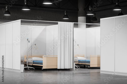 Modern white hospital corner with beds photo