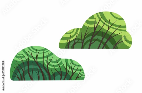 Cute cartoon bushes isolated on white background vector. Decorative nice elegant shrubs stock flat style illustration for fairy tale.