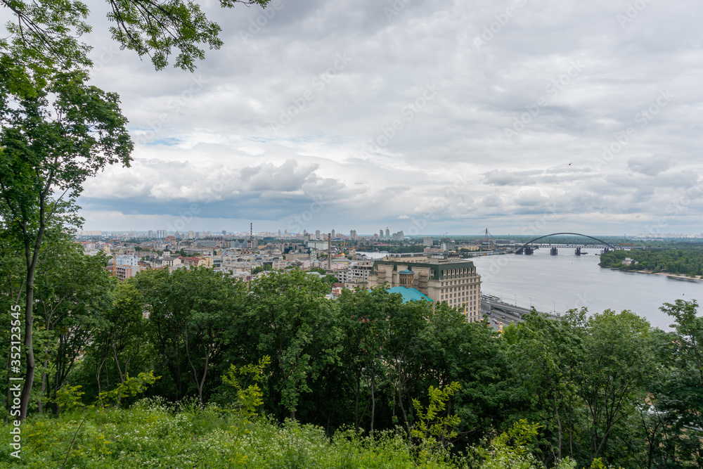 Amazing view from a hill on an ancient tourist region of Kyiv