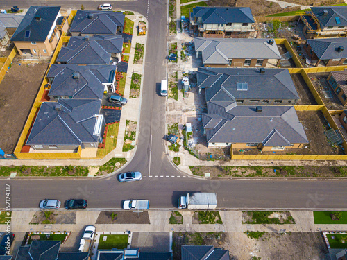 Australia Melbourne Aerial View of Suburban Houses, new resident, new homes, building