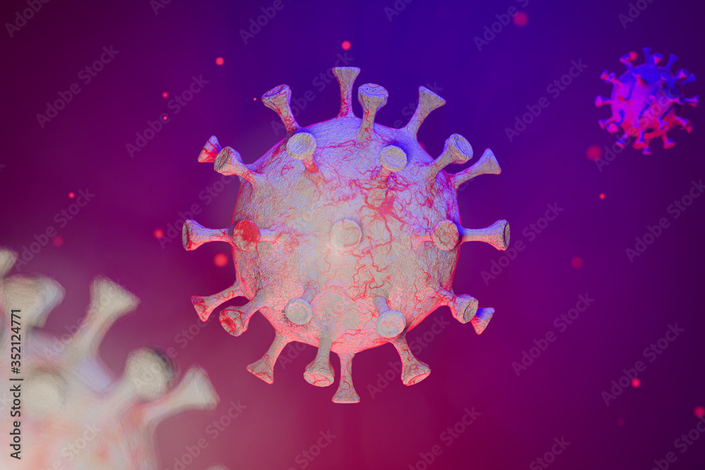 coronavirus outbreak. Microscope virus close up. 3d rendering.