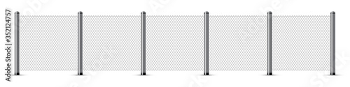 Chain link fence. Metal wire. Wire grid with metal poles