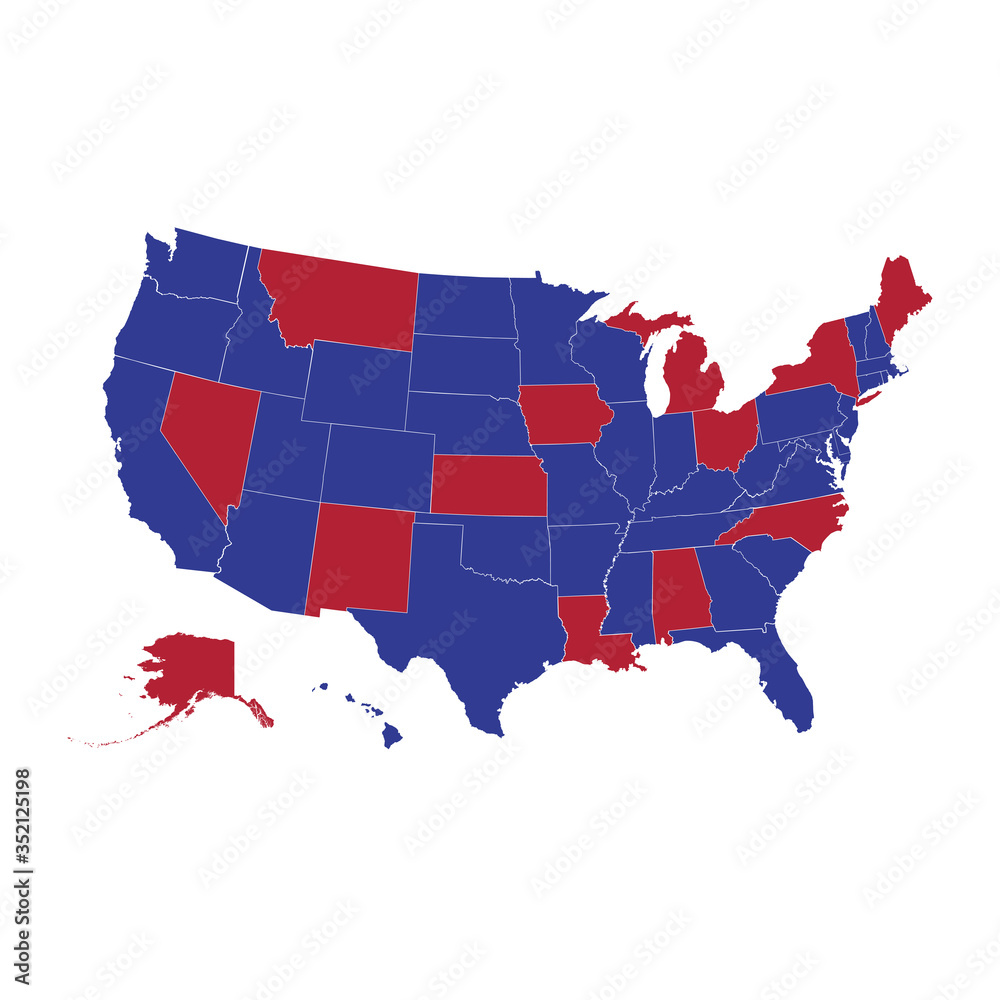 Blue and red US states. United States vector map, map of the USA, all