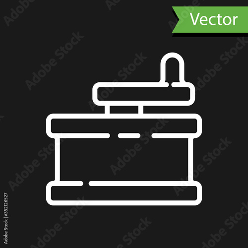 White line Manual grinder icon isolated on black background. Vector