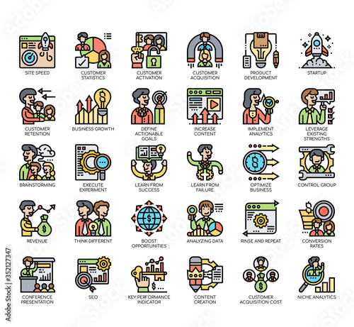 Set of growth hacking thin line and pixel perfect icons for any web and app project.